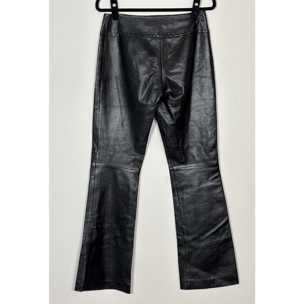Vintage Cache Leather Flare Pants Size 0 Black Split Hem Low Rise Y2K - Picture 2 of 15